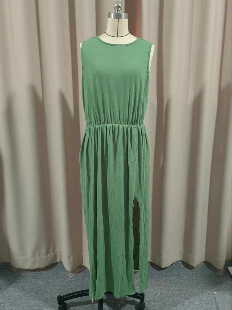 Летнее платье-фонарик без рукавов с разрезом - Европейский и американский стиль