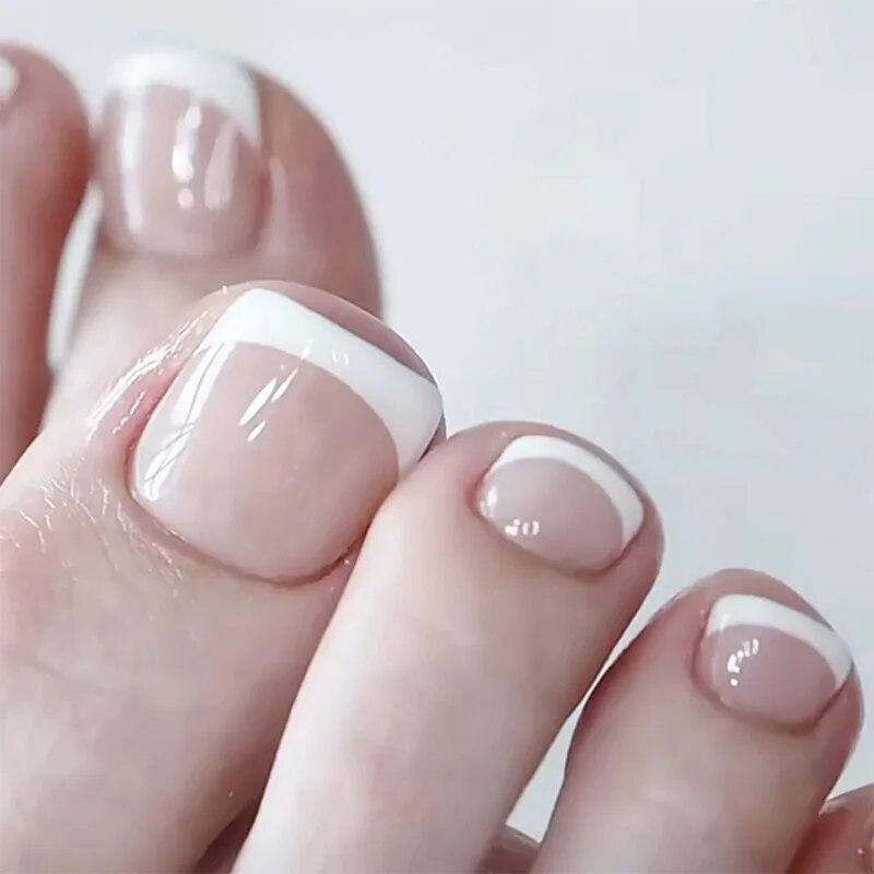 Nail Art Patch Glitter Simple White Edge French Toe Nail Piece Накладные ногти Pure Desire Wind Short Съемный носимый ноготь