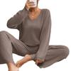 Autumn and Winter Women's Knitted Pit Stripe Milled Long Sleeve Suit V-Neck Loose Casual Pant Suit