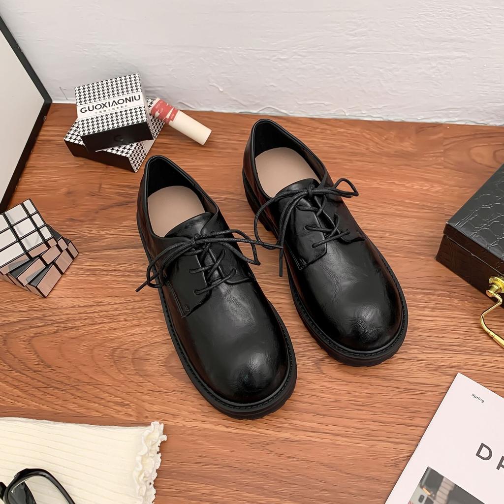 Grape Mother Winter New Small Man Height Increase Platform Small Leather Shoes Women Wear High-end British Style Loafers Women