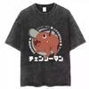 Anime Chainsaw Man Tshirt Denji Power Makima Aki Graphic T Shirt Mens Clothing Short Sleeve Tee Cotton Washed Oversized Tshirt
