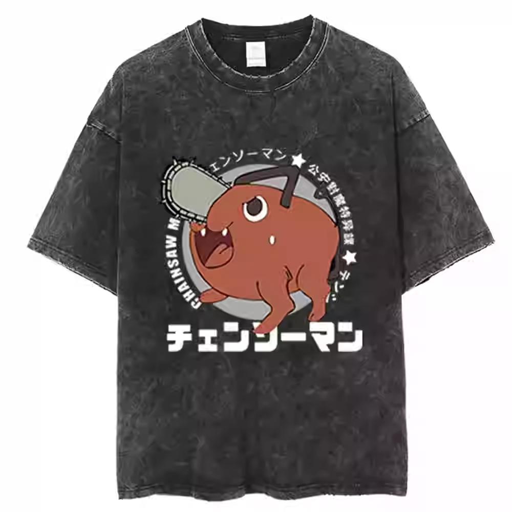 Anime Chainsaw Man Tshirt Denji Power Makima Aki Graphic T Shirt Mens Clothing Short Sleeve Tee Cotton Washed Oversized Tshirt