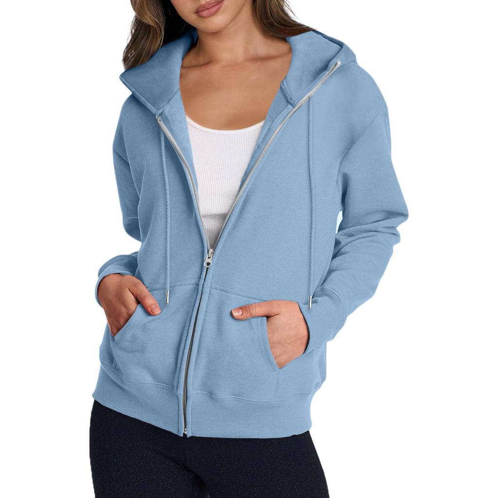 Women's Casual Fashion Solid Color Long Sleeved Zippered Hooded Sweatshirt