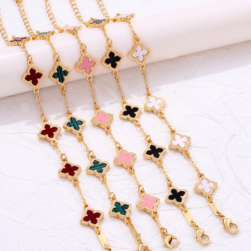 LENNIK Classic Luxury Lucky Clover Bracelet for Women, Elegant Five Leaf Flower Bracelet, Temperament Four Leaf Flower Jewelry