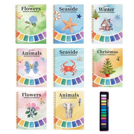 Акварельный блокнот для начинающих Пошаговое руководство по рисованию Иллюстрации животных и цветов Бумажная раскраска для изучения техник