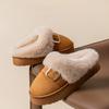 Хаки Замшевые Пушистые Тапочки Женские Круглый Носок Толстая Подошва Меховые Тапочки Женские Удобные Теплые Домашние Комнатные Туфли Женские
