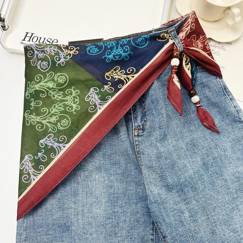 Ретро Этнический Многослойный Треугольный Шелковый Шарф: Универсальный пояс, головной платок и аксессуар для талии