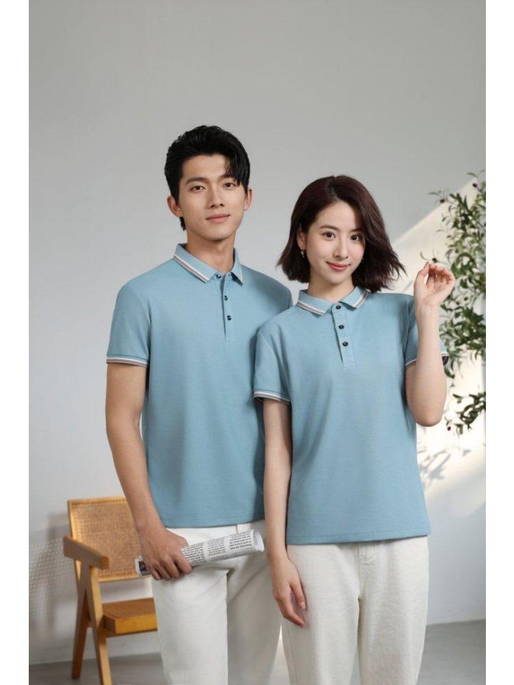 Женская и мужская однотонная футболка летняя с лацканами и короткими рукавами YG-2251/252