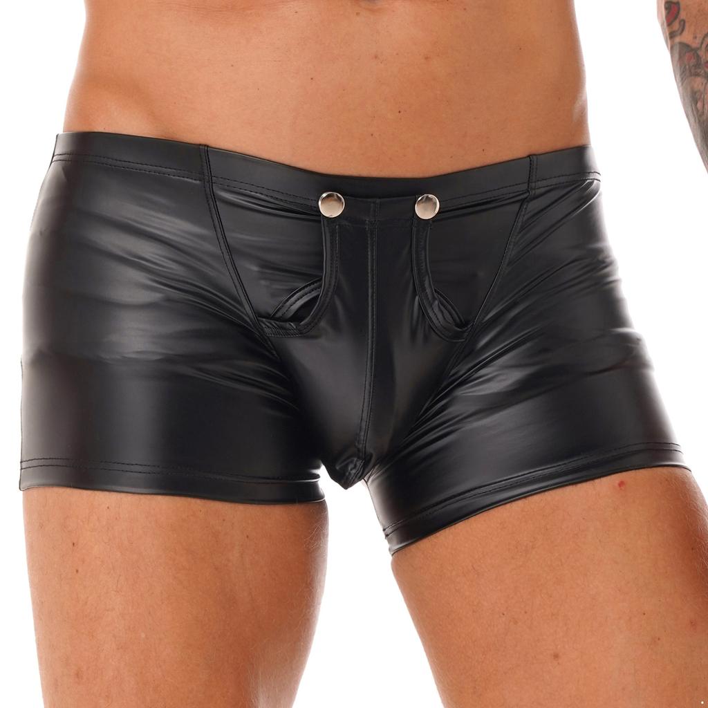 Мужские сексуальные трусы-боксеры из искусственной кожи, нижнее белье с выпуклым мешочком, клубная одежда