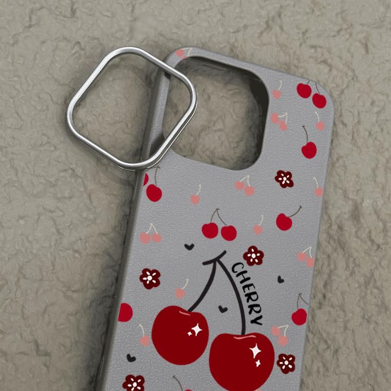 Cherry Patterned Phone Case for iPhone 16 Pro 15 14 Plus 13 12 Pro Max 11 Shockproof Leather Texture Soft Tpu Slim Matte Case Cover