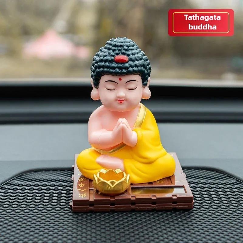 Car Decoration Solar Powered Shaking Buddha Shaking Small Monk God of Wealth Central Console Ornament Car Accessories