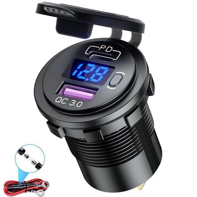 60 Вт Usb Type C Автомобильное зарядное устройство USB для мотоцикла 12 В/24 В Двойная розетка USB Pd3.0 и qc3.0 Разъем для быстрой зарядки со светодиодным вольтметром и переключателем