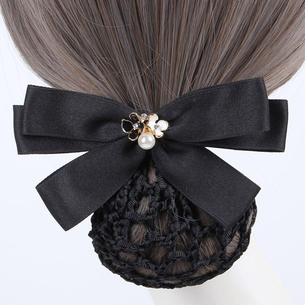 Ribbon Pearls Crochet Bun Net Bun Snood Lace Hair Net Detachable Bow Snood Spring Clip  Bank