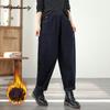 Большой размер Корейская мода Осень Зима Женские джинсы гаремы Эластичная талия Темно-синие однотонные Мешковатые джинсовые брюки Ретро Флис Толстые Теплые джинсы С карманами