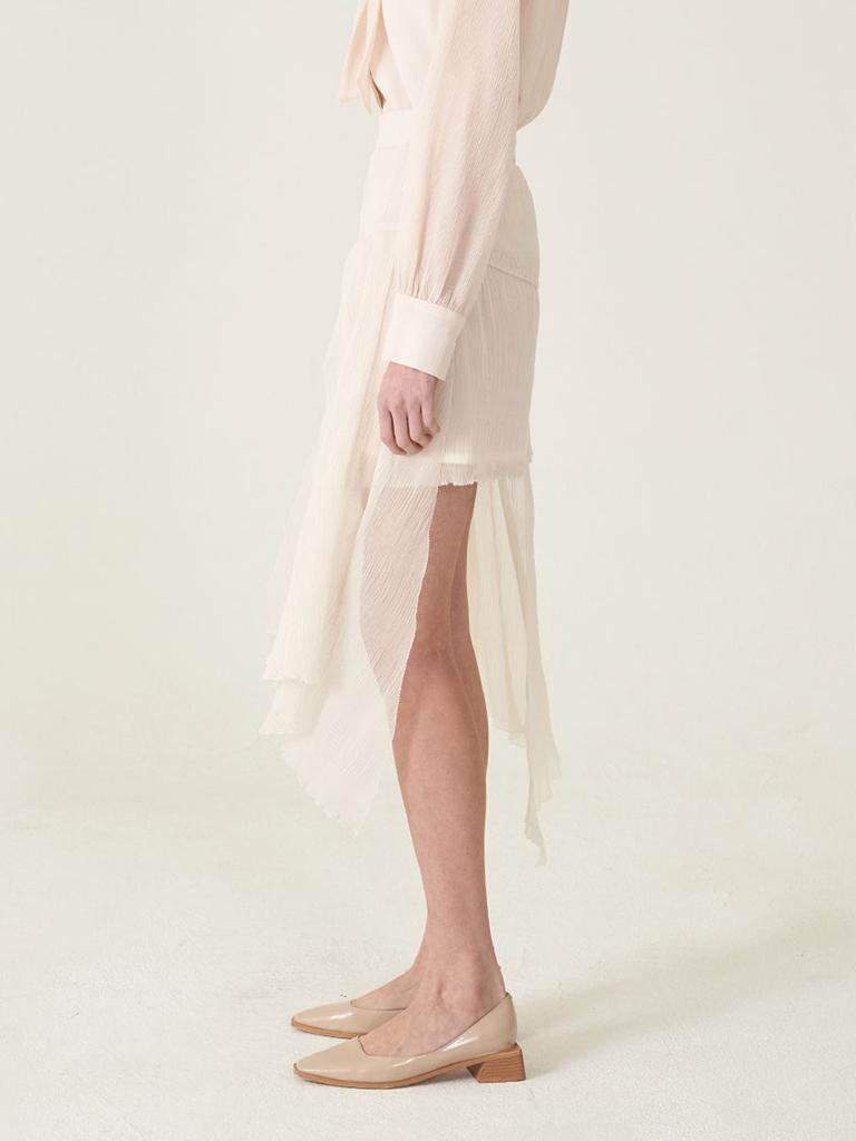 Kaie Crinkle Asymmetrical Hemline Flare Skirt