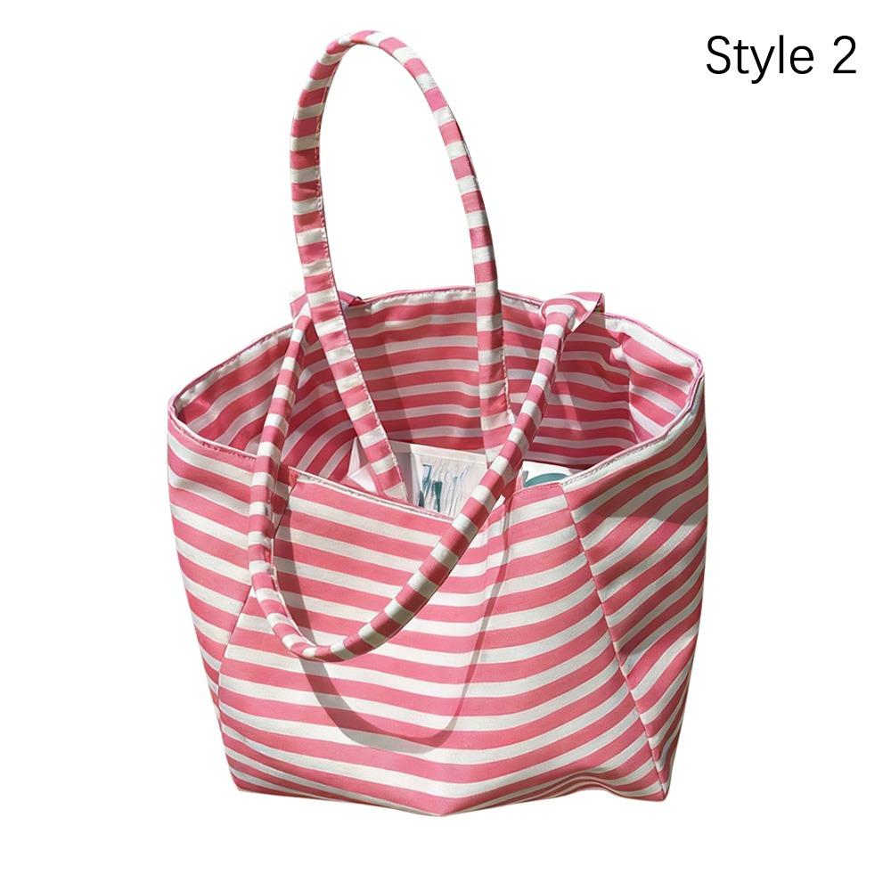 1Pcs Durable Large Capacity Canvas Shoulder Bag Striped Simple Top-Handle Handbag Travel Casual Striped Tote Bag