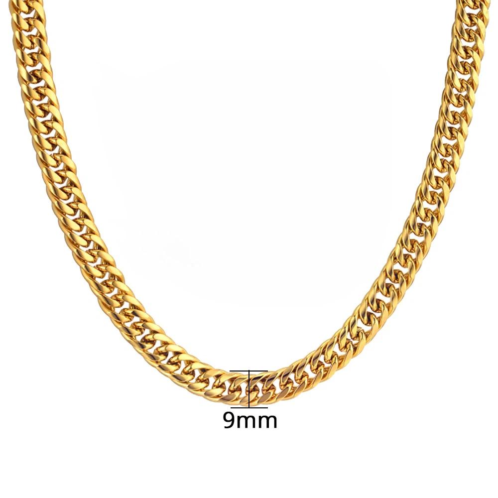 9 мм Позолоченные Массивные Цепи Miami Cuban Link Ожерелья Хип-Хоп Толстые Серебристого Цвета Нержавеющая Сталь Тяжелые Цепи Для Мужчин Украшения