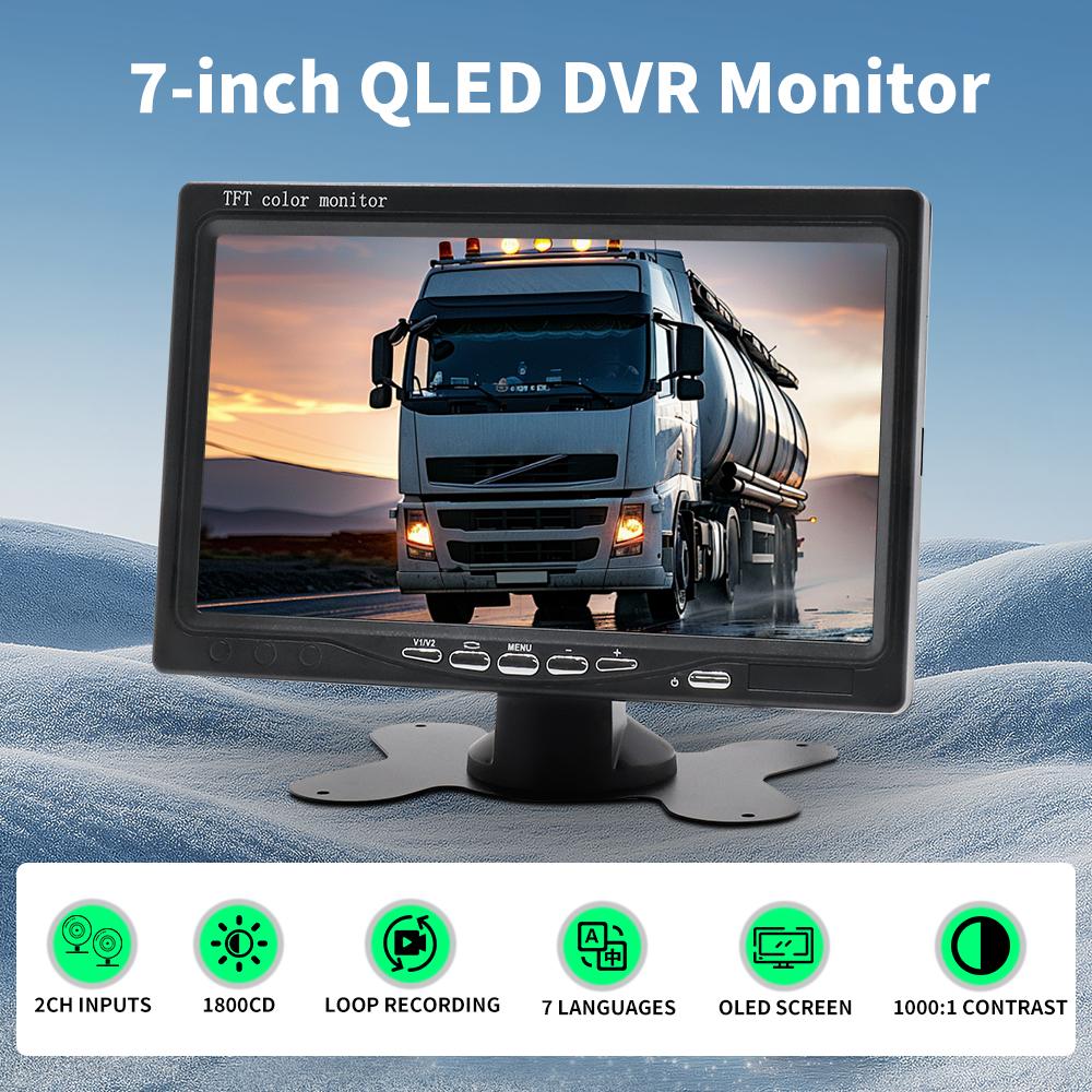Автомобильный Грузовой Монитор Видеорегистратор 7-дюймовый QLED IPS Экран с Квантовыми Точками, Вход AHD 1080P, Циклическая Запись для Системы Наблюдения за Транспортным Средством
