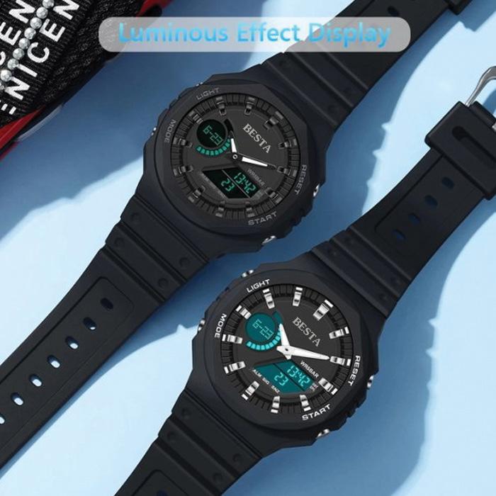 Men's Sports Tactical Watch Besta Jocker Black with Stopwatch and Alarm Clock