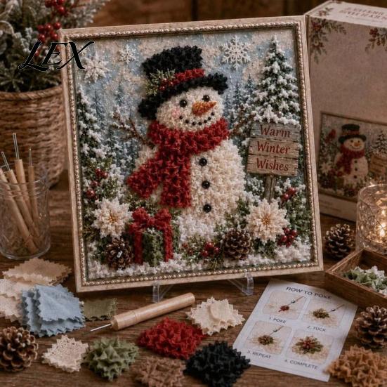 Festival Poke Art Kit 3D Christmas Fabric Kit, DIY Punch Needle Embroidery Set, Beginner Handmade Holiday No-Sew Crafts Projects for Adults and