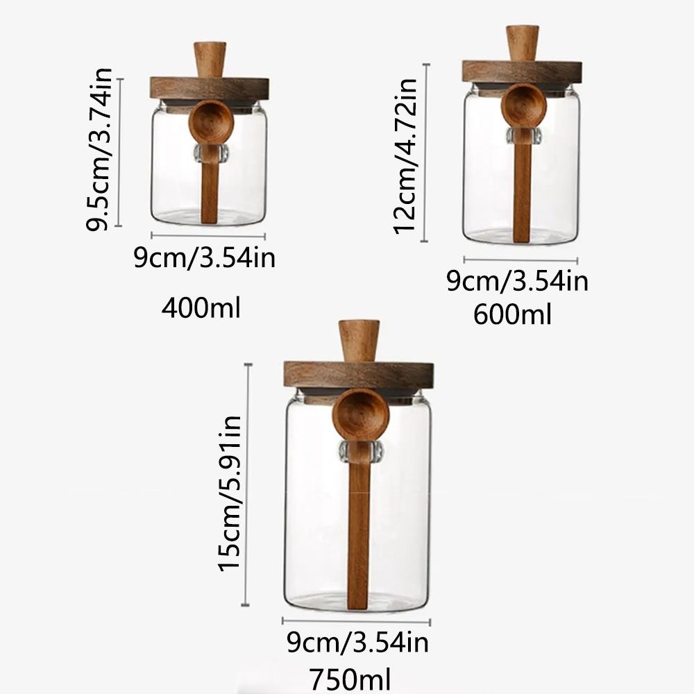 With Wooden Lid Coffee Bean Storage Jar With Wood Spoon Clear Spice Storage Tank Seasoning