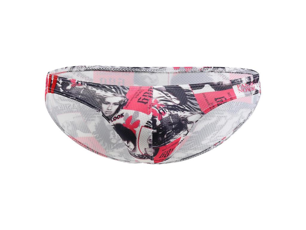 Мужские трусы-слипы из сетки с мультяшным принтом с низкой посадкой - Летний молодежный стиль E-073