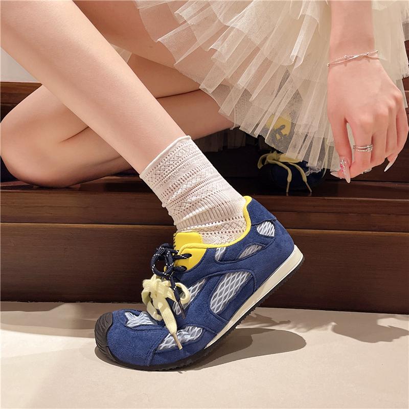 Fashion Women's Luxury Flat Sneakers, Patchwork Leather Shoes, Air Mesh, Running And Walking, Couples Wear, Fall 2025 Designer Retro