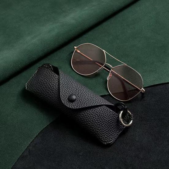 Portable Glasses Storage Bag with Lanyard Soft Faux Leather Sunglasses Case Women Men Myopia Eyeglass Organizer Outdoor Travel Glasses Carrying Bag