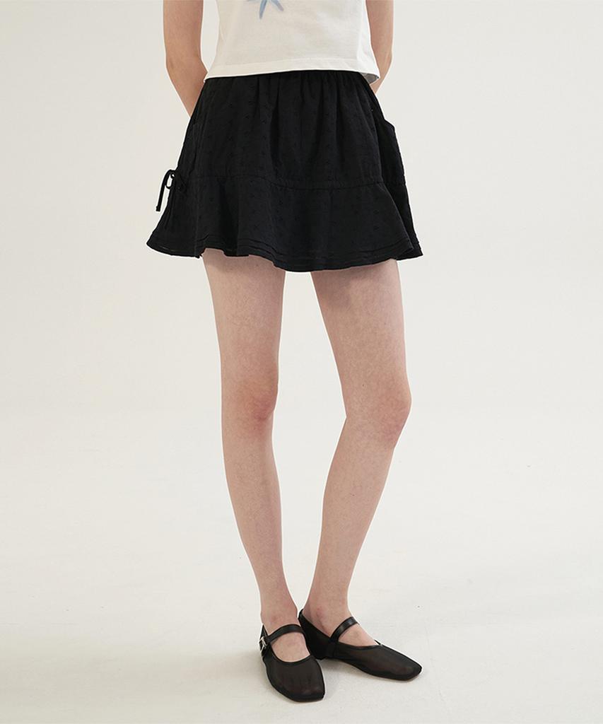 Sseomweeobeoteo Floral Ribbon Cancan Skirt - Black