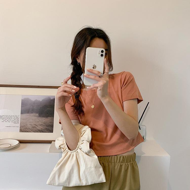 Короткая футболка с круглым вырезом и короткими рукавами цвета конфет, женская летняя одежда, корейская версия, свободная женская одежда, женский топ