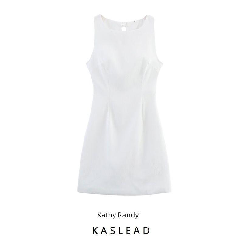 Kaslead New Arrival Women's Clothing Fashion Style Fashion Silm Back Bows Elegant Slim White Dress
