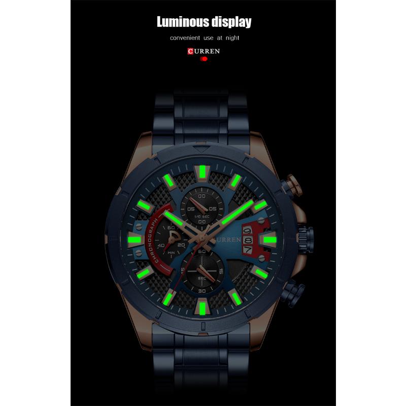 CURREN New Top Men's Watches Trendy Men's Waterproof Watches Six -needle Chronograph, Multi -functional Fashion Stream Steel Belt Watch