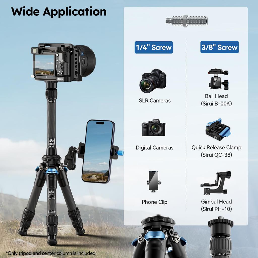 SIRUI Tripod and Carbon Fiber with Carbon Fiber Center Pole for DSLR and Travel Maximum 660mm Maximum Load of Eligible Invoices Warranty AM223