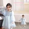 Elsa-Inspired Girls' Long-Sleeve Princess Dress with Pearl Collar and Mesh Skirt