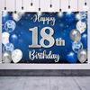 Украшения на 18-й День Рождения, Большой Баннер-Фон с Надписью 'Cheers to Eighteen Years Old', Сине-Серебряные Шары на 18-летие, Товары для Вечеринки по Случаю 18-летия.