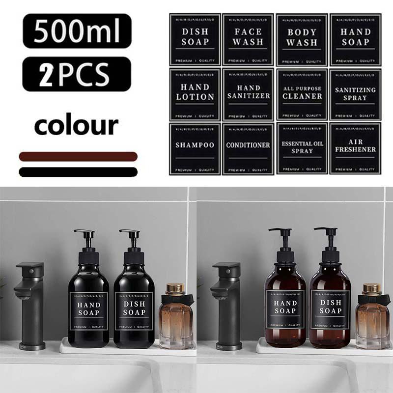 500 мл 2 упаковки дозатора мыла для кухонной раковины с насосом Бутылка для мыла для рук в ванной с водонепроницаемой этикеткой Контейнер для лосьона для ванной комнаты Диспенсер