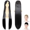 CaseEden Super Long Straight Wig with Wig Net (Set of 2), Pure Black, 100cm, Costume Accessory