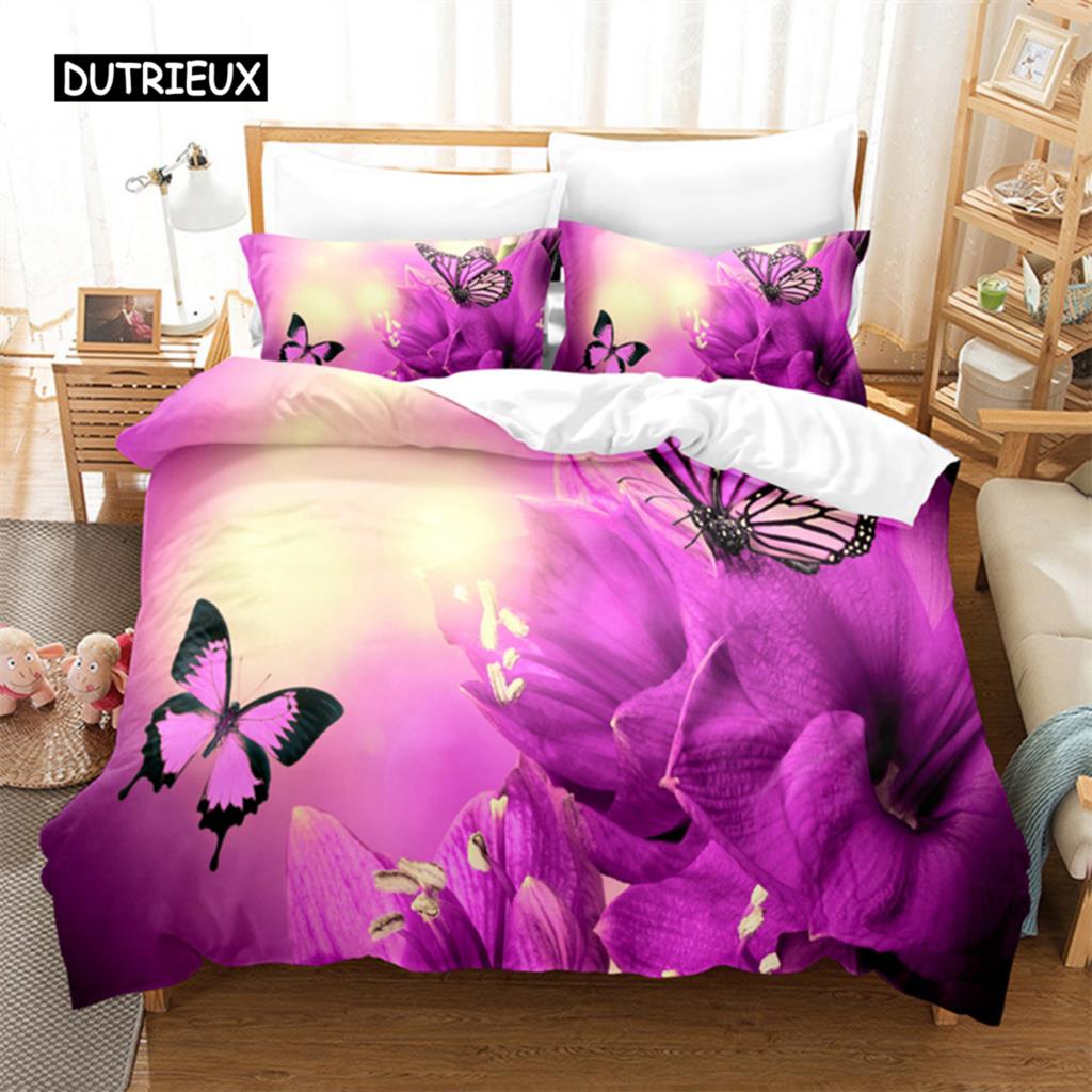 Flower Butterfly Bedding Set Duvet Cover Set 3d Bedding Digital Printing Bed Linen Queen Size Bedding Set Fashion Design