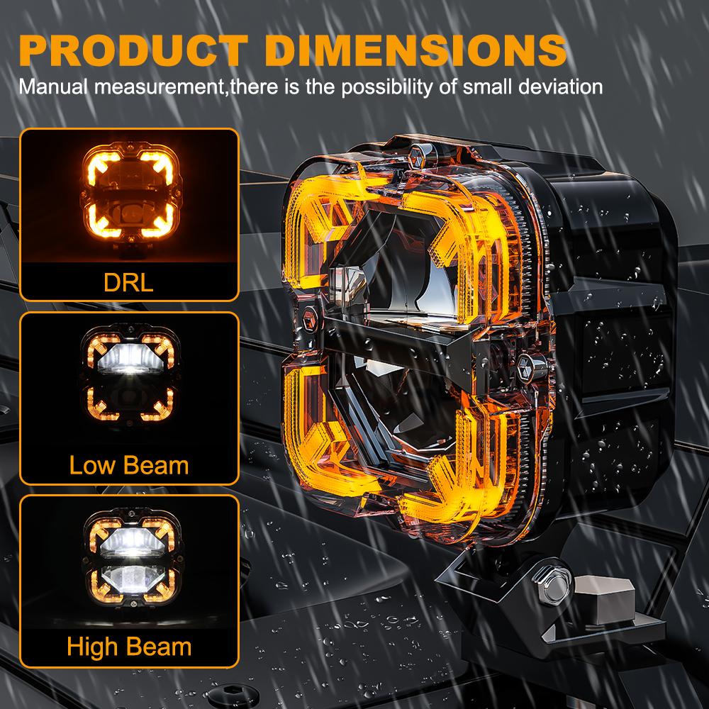Amber DRL LED Spot Light Pods Lamp Square Work Fog Light for Truck Pickup SUV ATV UTV Boat Offroad LED Driving Lights