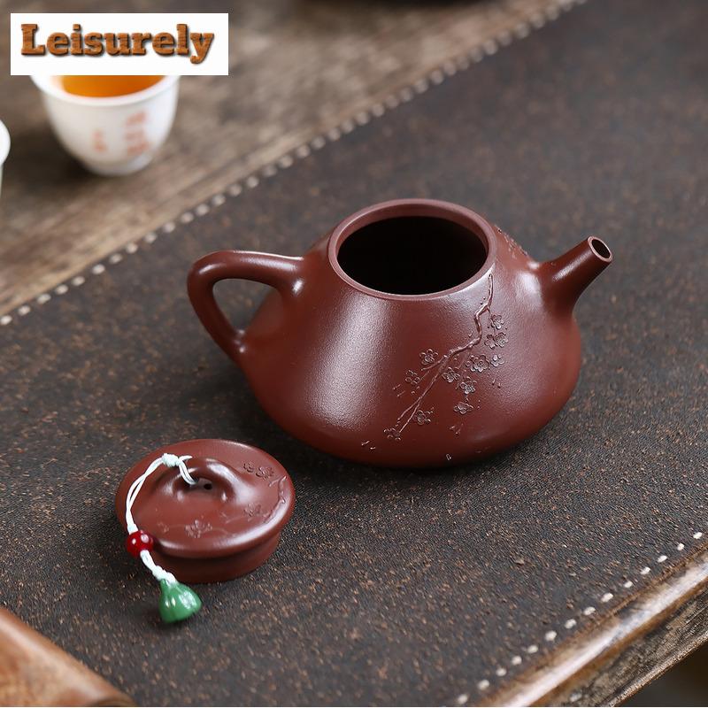 260ml Authentic Yixing Purple Clay Teapots Handmade Stone Scoop Pot Raw Ore Purple Zhu Mud Kettle With Filter Zisha Tea Set Gift