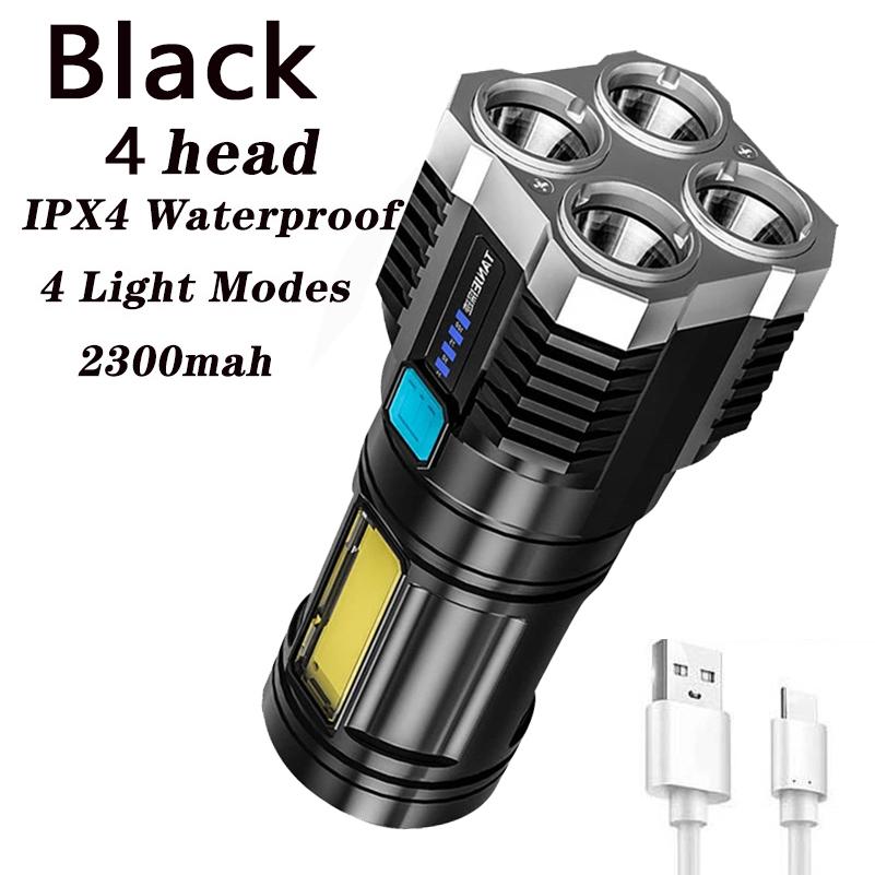 4/5-core LED Flashlight COB Side Light USB Recharge Super Bright Outdoor Portable Lamp 4 Mode Waterproof Torch Outdoor Hunting Camping