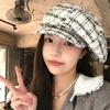Маленький ароматный ветер черно-белая клетчатая облачная берет женская осенне-зимняя ретро восьмиугольная шляпа большая окружность головы показывающая лицо