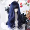 Синтетический парик женский классический элегантный Лолита черный мелирование с синей прямой челкой длинные вьющиеся волосы косплей рождественский вечерний парик