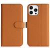 For iPhone 13 Pro Stand Case Litchi Texture Genuine Cow Leather Wallet Phone Cover RFID Blocking