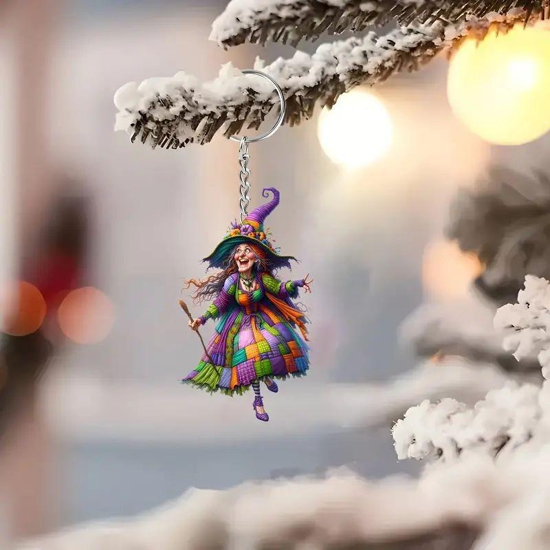 Halloween New Pumpkin Witch Pendant Magic Sweep Girl Flat 2D Rearview Mirror Decoration Pendant Keychain Pendant Set