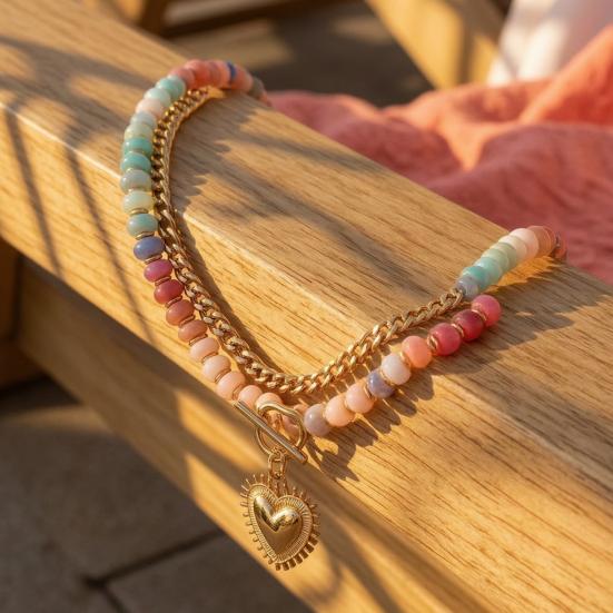 Преппи Эстетика Бусы Ожерелье Женское Многослойное Ожерелье, Кулон Сердце Цветное Бохо Чокер Украшение для Летней Пляжной Вечеринки
