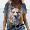 Women's T-Shirt Summer Colorful Cat Print Casual Clothing V-Neck Short Sleeve Tee for Women Animal Graphic Tops Streetwear Tops
