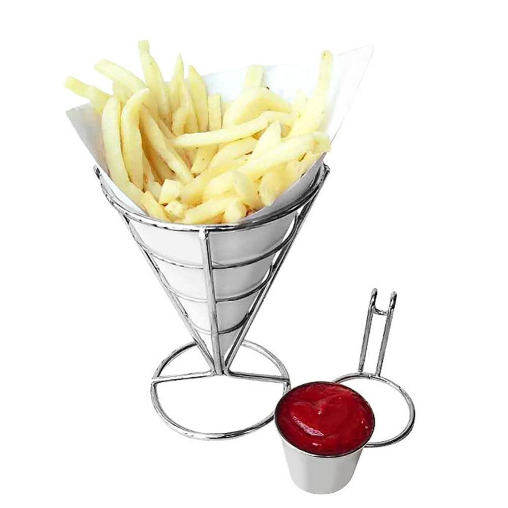 Sliver French Fry Cone Holder Iron Fries Baskets Practical Fries Display Stand Buffet Party