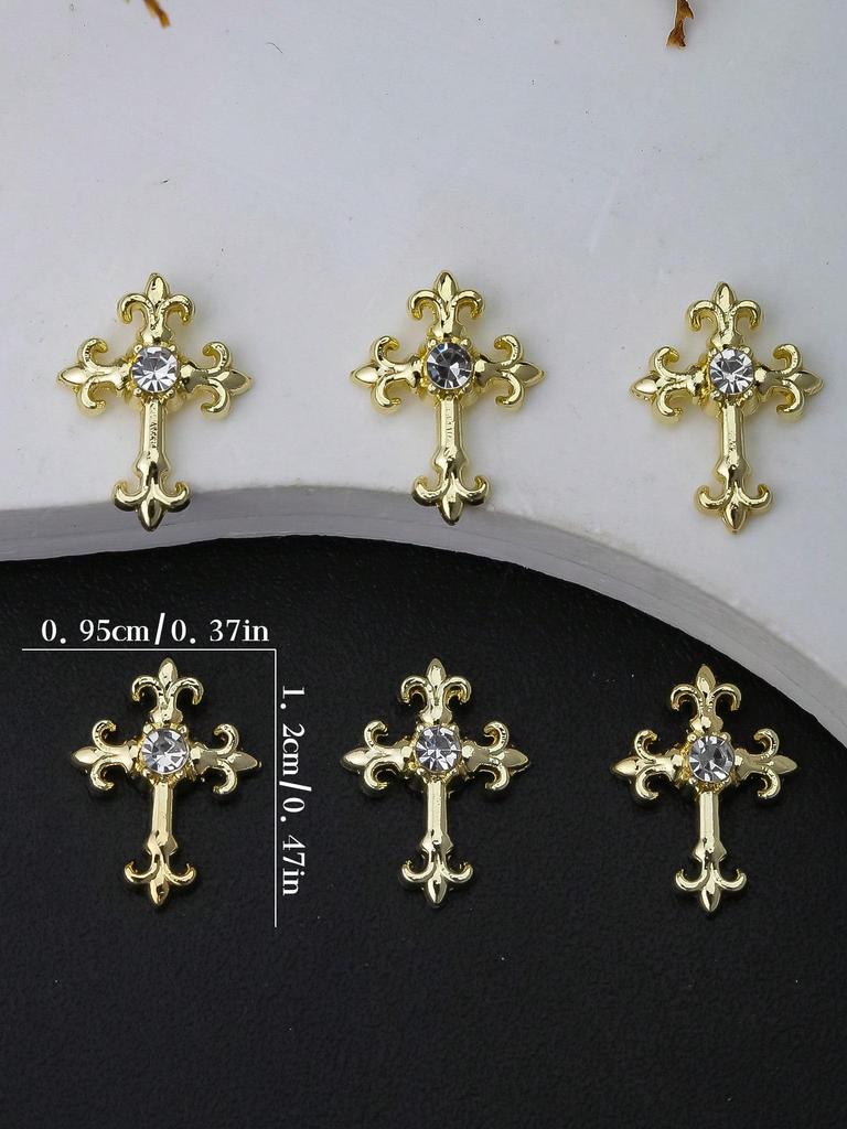 10 шт. Золотые Серебряные Кресты для ногтей 3D Белые Розовые Стразы Украшения для ногтей Украшения для ногтей DIY Украшения для ногтей Принадлежности для ногтей