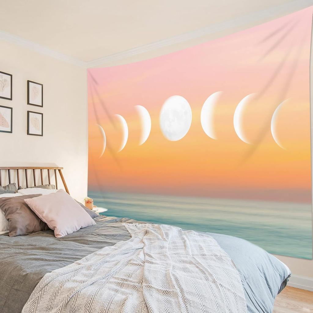 LB Ocean Pink Sky Tapestry, Teal Sea Ocean with Pink Cloud Wall Tapestry for Bedroom, Pastel Nature Landscape Wall Hanging Tapestry Wall Art for